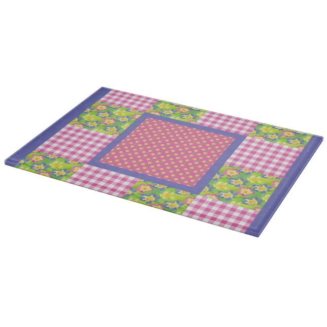 Planche À Découper Planche de coupe en verre : Pink Primroses Polkas  (Coin)