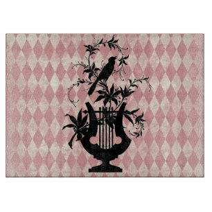 Planche À Découper Planche vintage de découpe de harpes et d'oiseaux