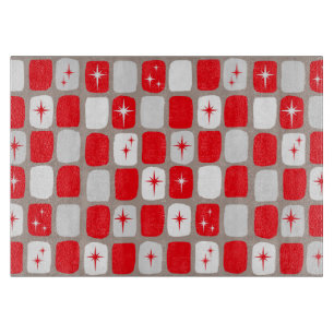 Planche À Découper Plaque de coupe en verre de Starbursts rouge rétro