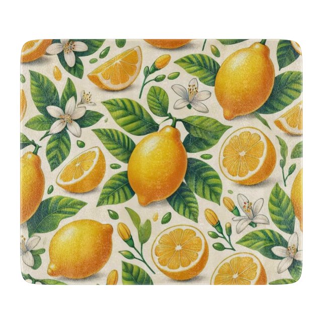 Planche À Découper Plaque de découpe en verre imprimé citron (Devant)