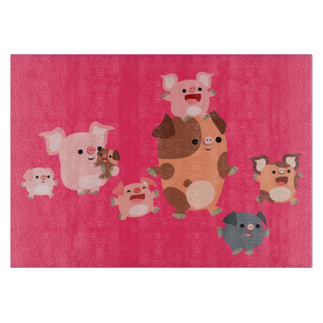 Planche À Découper Plat Cartoon Pig Family Coupe Board (Devant)