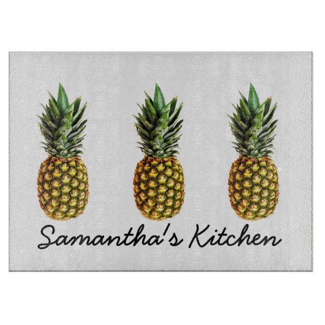 Planche À Découper Plateau de coupe en verre personnalisé avec ananas (Devant)