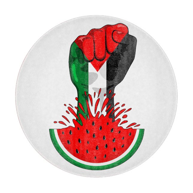 Planche À Découper Poing de résistance palestinienne sur le symbole d (Devant)