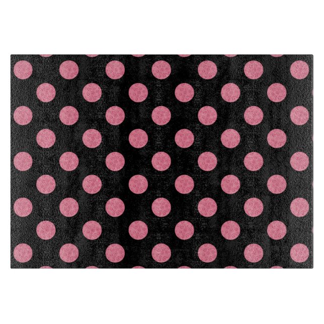 Planche À Découper pois roses tourbillonnant sur arrière - plan noir (Devant)