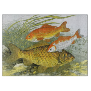 Planche À Découper Poisson Carpe Koï, Vie Marine Aquatique Ancienne
