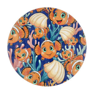 Planche À Découper Poisson clown Dessin animé Mignon Famille Sous l'e