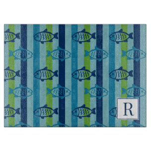 Planche À Découper Poisson côtier prépa vert bleu rayé
