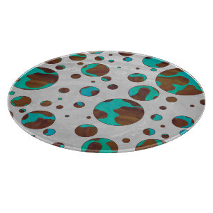 Planche À Découper Polka Dot Cow Impression Brown et Turquoise