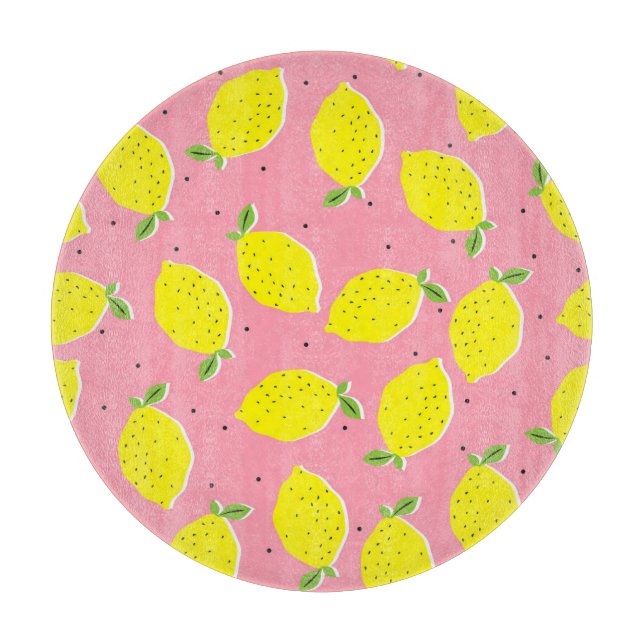 Planche À Découper Polka rose citron chaotique : Motif d'agrumes (Devant)