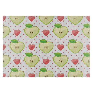 Planche À Découper Pommes cardiaques avec Pois roses et coeurs