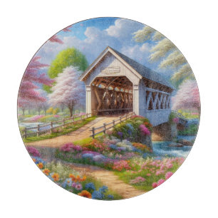 Planche À Découper Pont fleuri/ressort coloré et rivière