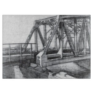 Planche À Découper Pont vieux pencilart Monochrome noir et blanc