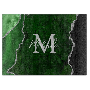 Planche À Découper Porte en marbre vert et argent