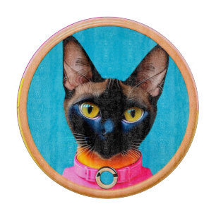Planche À Découper Portrait de chat stylisé avec des couleurs vives