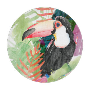Planche À Découper Portrait du Toucan avec Feuilles tropicaux