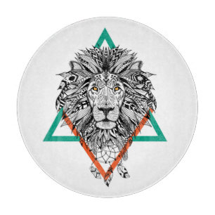 Planche À Découper Portrait géométrique aztèque de lion