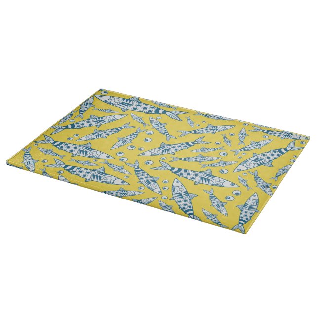Planche À Découper Portugais Lisbonne Sardines Motif Azulejos Jaune (Coin)