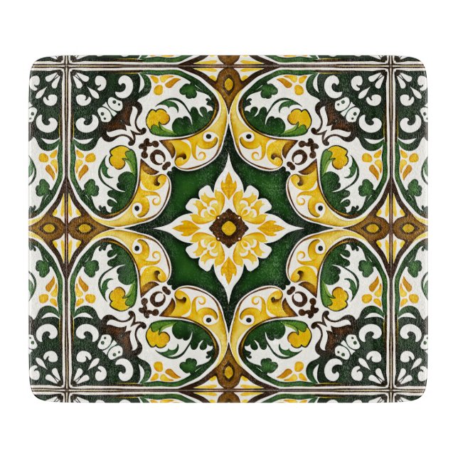 Planche À Découper Portugais méditerranéen carrelage motif jaune (Devant)