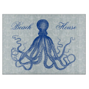 Planche À Découper Poulpe bleu vintage avec des Ancres personnalisée