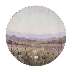 Planche À Découper Prairie de fleurs sauvages violettes sereines aux