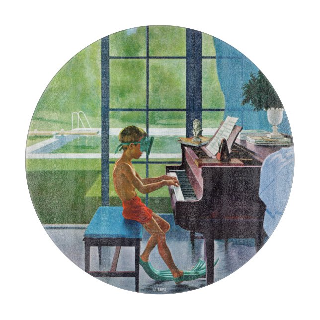 Planche À Découper Pratique de piano au bord de la piscine (Devant)