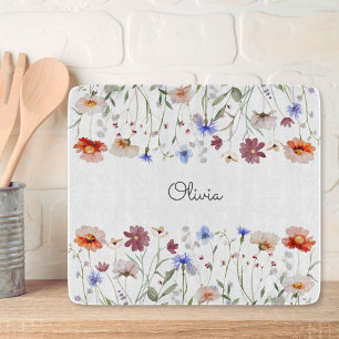 Planche À Découper Pré de fleurs sauvages coloré à l'aquarelle et mon