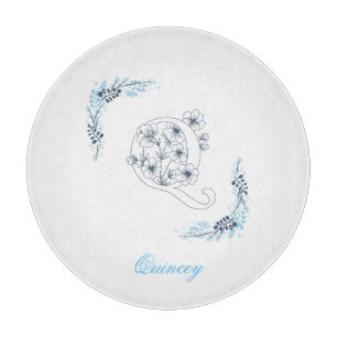 Planche À Découper Premier "Q" Monogramme bleu Calme Floral
