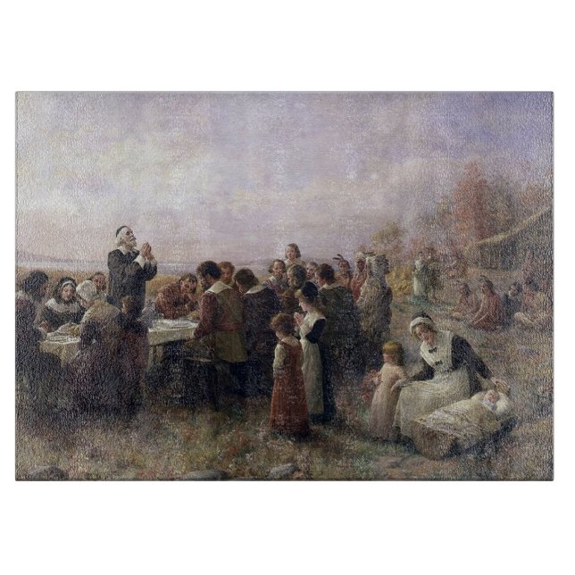 Planche À Découper Premier Thanksgiving à Plymouth par Brownscombe (Devant)