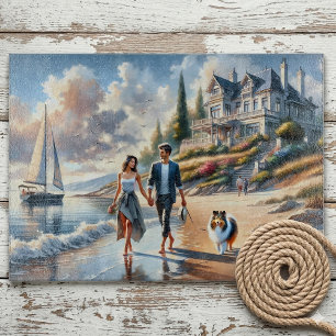 Planche À Découper Promenade au coucher du soleil dans un cottage rom