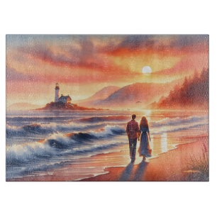 Planche À Découper Promenade au phare du coucher de soleil côtier rom