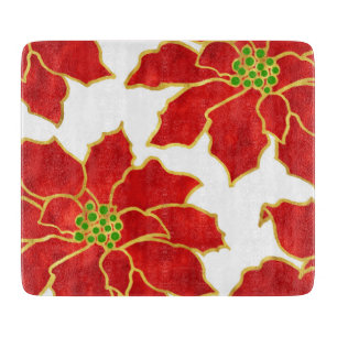 Planche À Découper Quatre Poinsettias d'or rouge