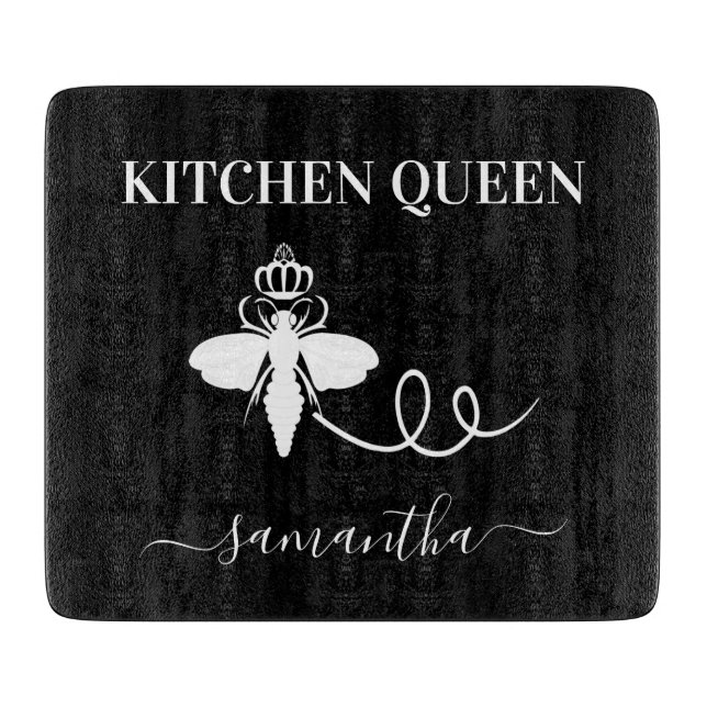 Planche À Découper Queen bebe cuisine nom du cuisinier noir blanc (Devant)