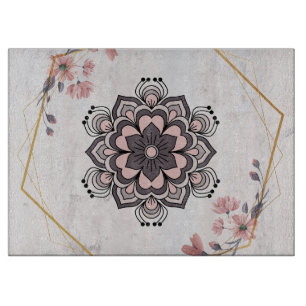 Planche À Découper Rangoli Floral Art, rose et gris Mandala Design