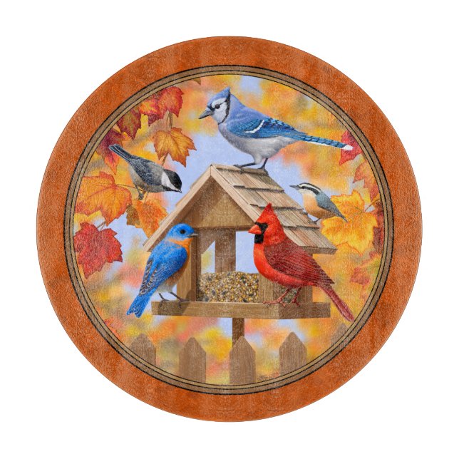 Planche À Découper Rassemblement d'oiseaux Orange d'automne (Devant)
