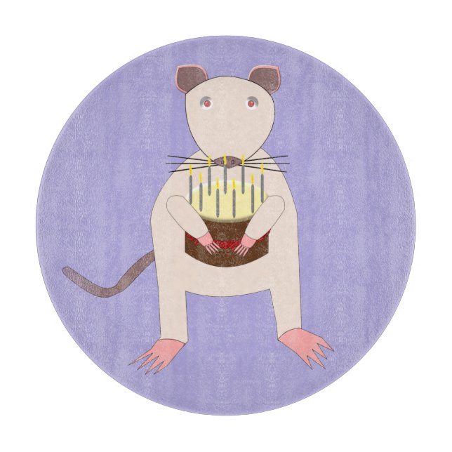 Planche À Découper Rat de Siamese avec gâteau d'anniversaire (Devant)
