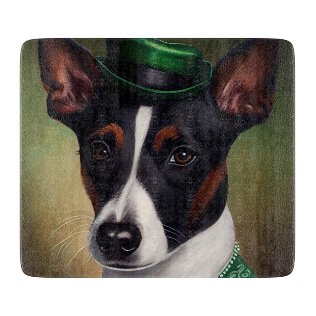 Planche À Découper Rat Terrier Chien en robe de fête St. Patrick (Devant)