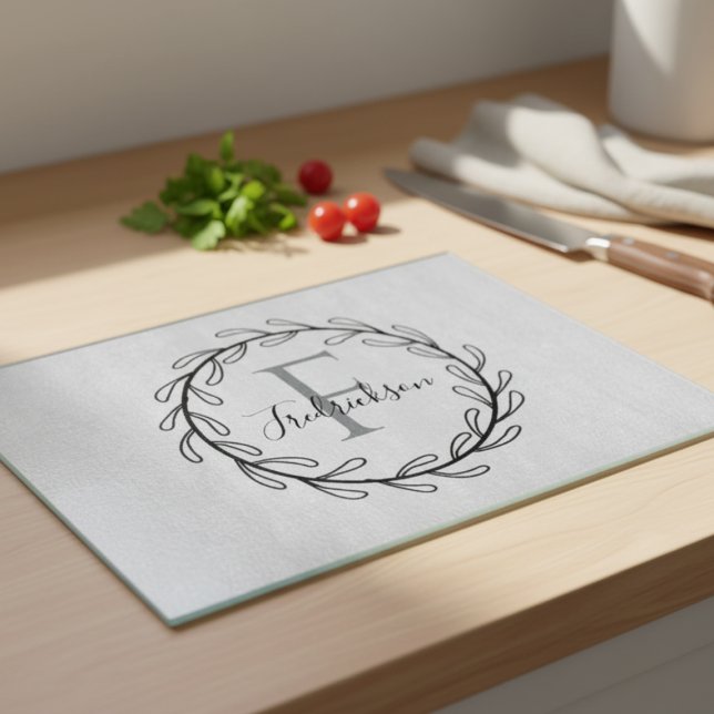 Planche À Découper Realtor Closing Gift Wreath Monogram Cutting Board (Realtor Closing Gift Wreath Monogram Cutting Board)