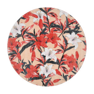 Planche À Découper Red Lily : Motif botanique Vintage.