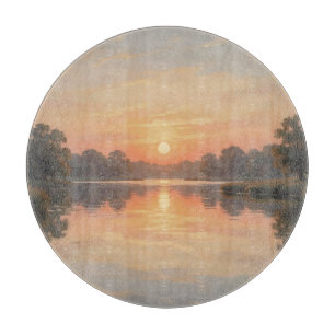 Planche À Découper Reflet du lac à l'heure dorée Impressionniste
