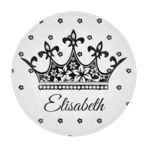 Planche À Découper Reine couronne floral noir blanc belle vintage