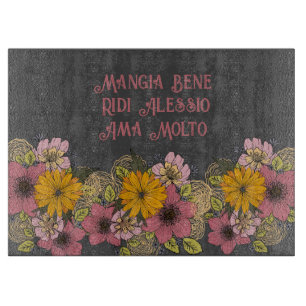 Planche À Découper Remplissage d'une citation italienne avec des flor