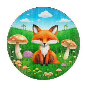 Planche À Découper Renard de dessin animé dans une forêt 