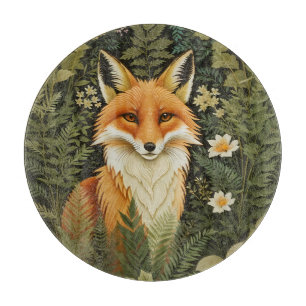 Planche À Découper Renard Rouge Élégant Et Feuillage Vert