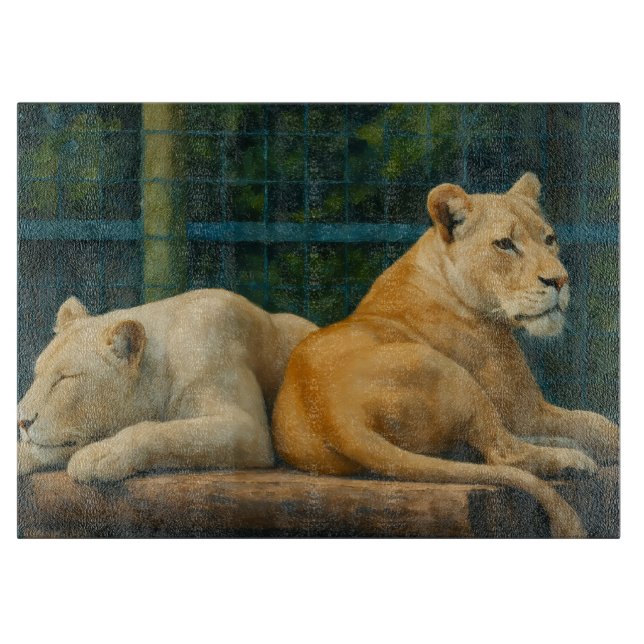 Planche À Découper Repos surveillé - Paire de lions dans le cadre du  (Devant)