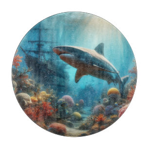 Planche À Découper Requin tigre côtier/nautique et récif corallien