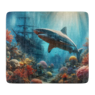 Planche À Découper Requin tigre côtier/nautique et récif corallien