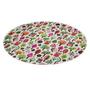 Planche À Découper rétro motif de hibou d'arbre rose de feuille