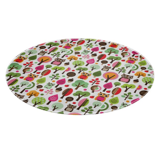 Planche À Découper rétro motif de hibou d'arbre rose de feuille (Coin)