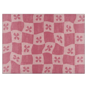 Planche À Découper Retro rose À damiers motif floral