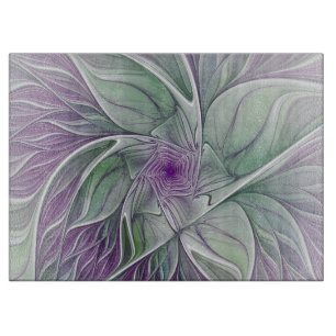 Planche À Découper Rêve de fleurs, Abstrait violet vert Fractal Art